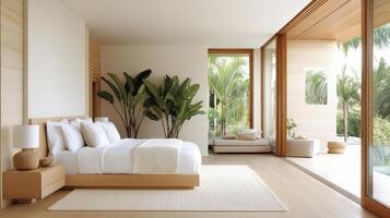 serene bedroom with calming color palette and soft textures photo