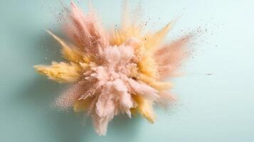 A colorful explosion of powder on a blue background photo