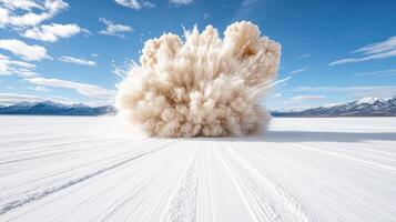 A large explosion is blowing snow in the air photo