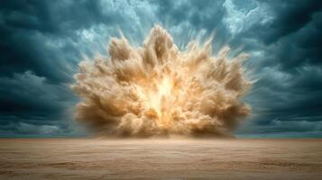 A large explosion is coming out of the ground photo