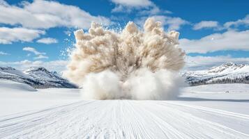 A large explosion of snow is seen in the snow photo
