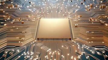 Gold circuit board with many lights on it photo
