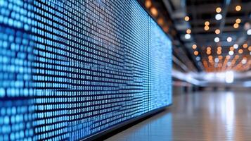 A large screen with binary code on it photo