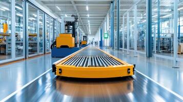 modern manufacturing facility with robotic assembly and conveyor systems photo