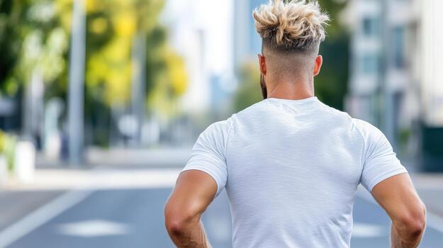 runner looking back at finish line, showcasing determination and focus photo