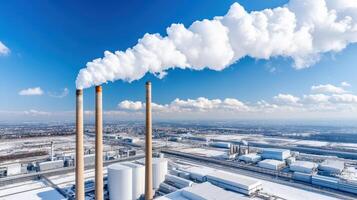 A factory with smoke coming out of the chimneys photo