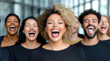 A group of people laughing together photo