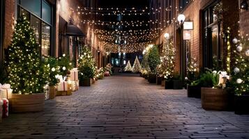 A street lined with trees and lights photo