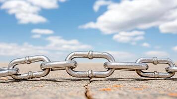 A chain link is shown on a concrete surface photo