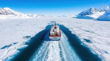 A large ship traveling through the arctic ocean photo