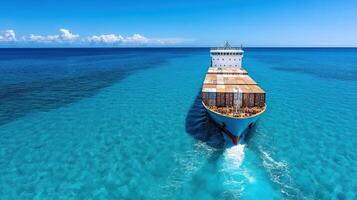 A cargo ship traveling through the ocean photo