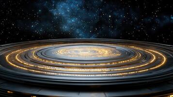 A futuristic space station with a spiral design photo