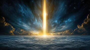 A bright light shining through the clouds photo