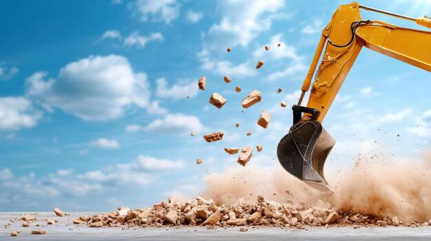 Excavator digging up dirt with a shovel photo