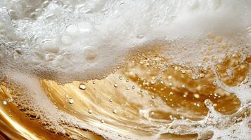 A close up of a glass of beer with bubbles photo