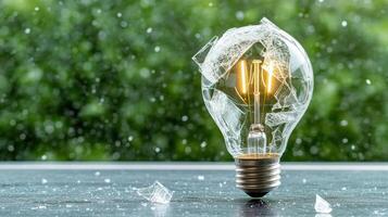 Light bulb broken in the rain photo