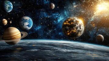 stunning view of Earth surrounded by planets in cosmic scene photo