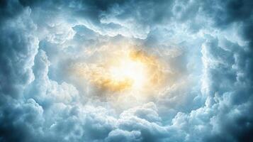 close up of storm clouds illuminated by sunlight, creating dramatic scene photo