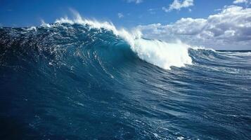 powerful ocean wave crashing against shore, showcasing nature beauty photo
