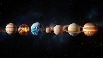 Colorful representation of solar system with planets in alignment photo
