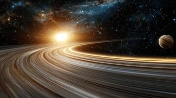cosmic dance of planets in solar system with vibrant rings and stars photo