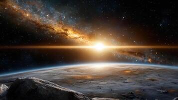 breathtaking cosmic view of solar system with radiant sun photo