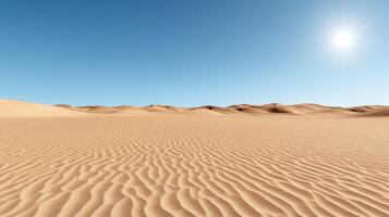 vast desert landscape with rippled sand dunes under bright sun photo