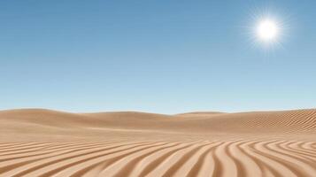 vast desert landscape with gentle dunes and bright sun overhead photo