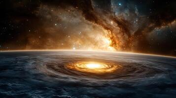 stunning view of swirling galaxy with bright center and cosmic background photo