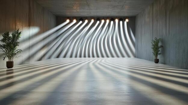 modern interior space with dynamic light patterns and plants photo