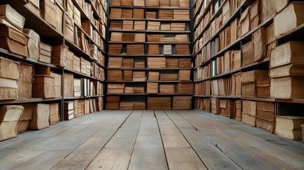 dusty old library filled with towering shelves of books creates nostalgic atmosphere photo