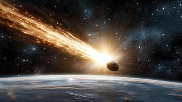 comet streaking through space, illuminating night sky with brilliance photo