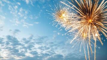 Stunning firework display lighting up night sky with vibrant bursts photo