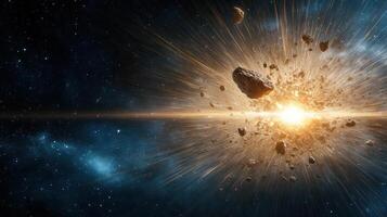 stunning image of meteor crashing into Earth, creating powerful explosion photo