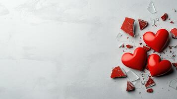Broken hearts on a white background photo