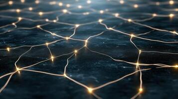 A network of lights on a dark surface photo