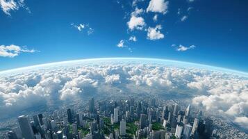 An aerial view of a city from above the earth photo