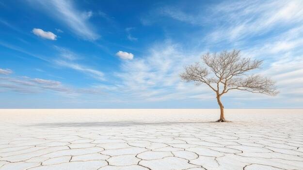 A lone tree stands in the middle of a dry desert photo