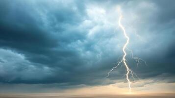 Lightning strike over the ocean with a stormy sky photo
