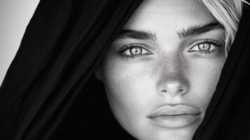 A woman with freckles and black hair photo