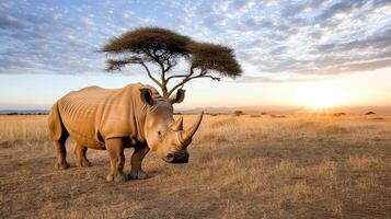 A rhino standing in the grass photo