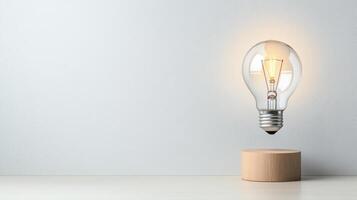 A light bulb is sitting on top of a wooden stand photo
