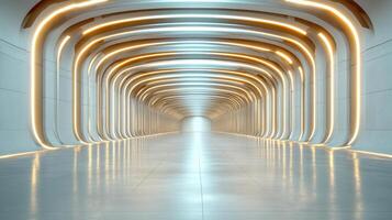 A long tunnel with light coming from the ceiling photo