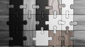 A black and white photo of a puzzle piece