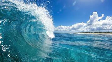 A large wave breaking on the ocean photo