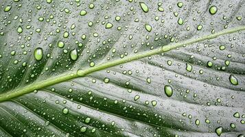 A close up of a leaf with water droplets photo