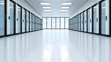 A long hallway with many servers in a data center photo