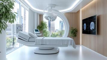 A modern hospital room with a bed and a tv photo
