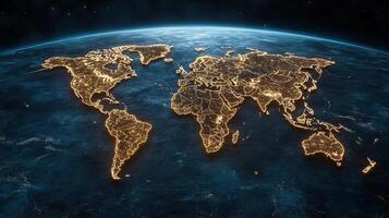 The world map with lights from space photo