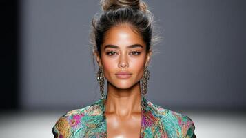 A model walks the runway at the fashion show photo